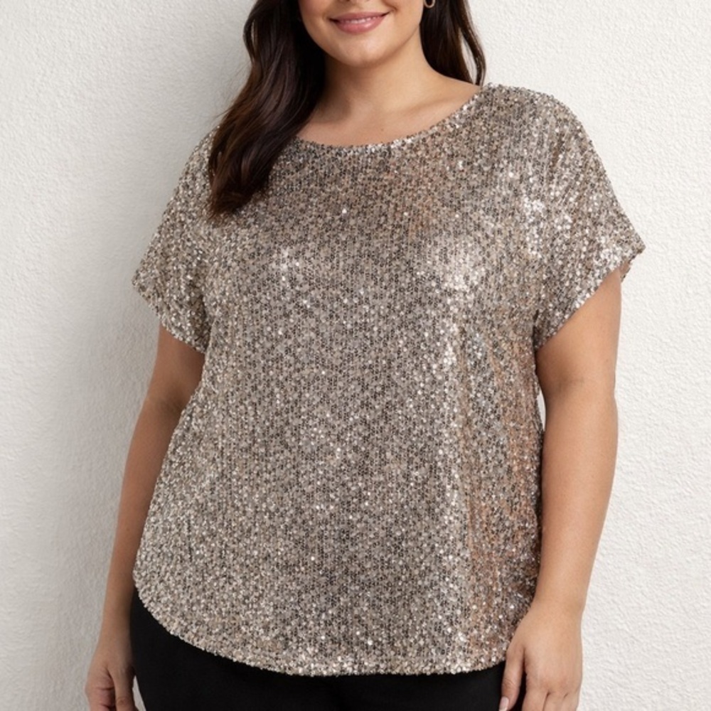 Rachel Zoe Sequin Top Champagne Silver Size L